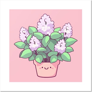 Cute Purple Hyacinth in a Pot in Kawaii Plant Style | Kawaii Flowerpot in Cute Style Posters and Art
